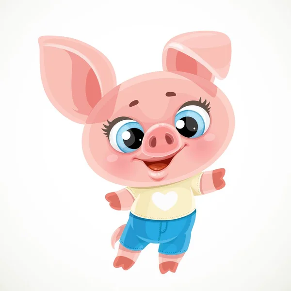 Cute Cartoon Baby Piglet Isolated White Background — Stock Vector