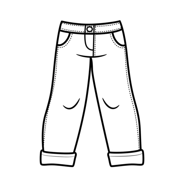 Garis Luar Jeans Untuk Mewarnai Pada Latar Belakang Putih - Stok Vektor