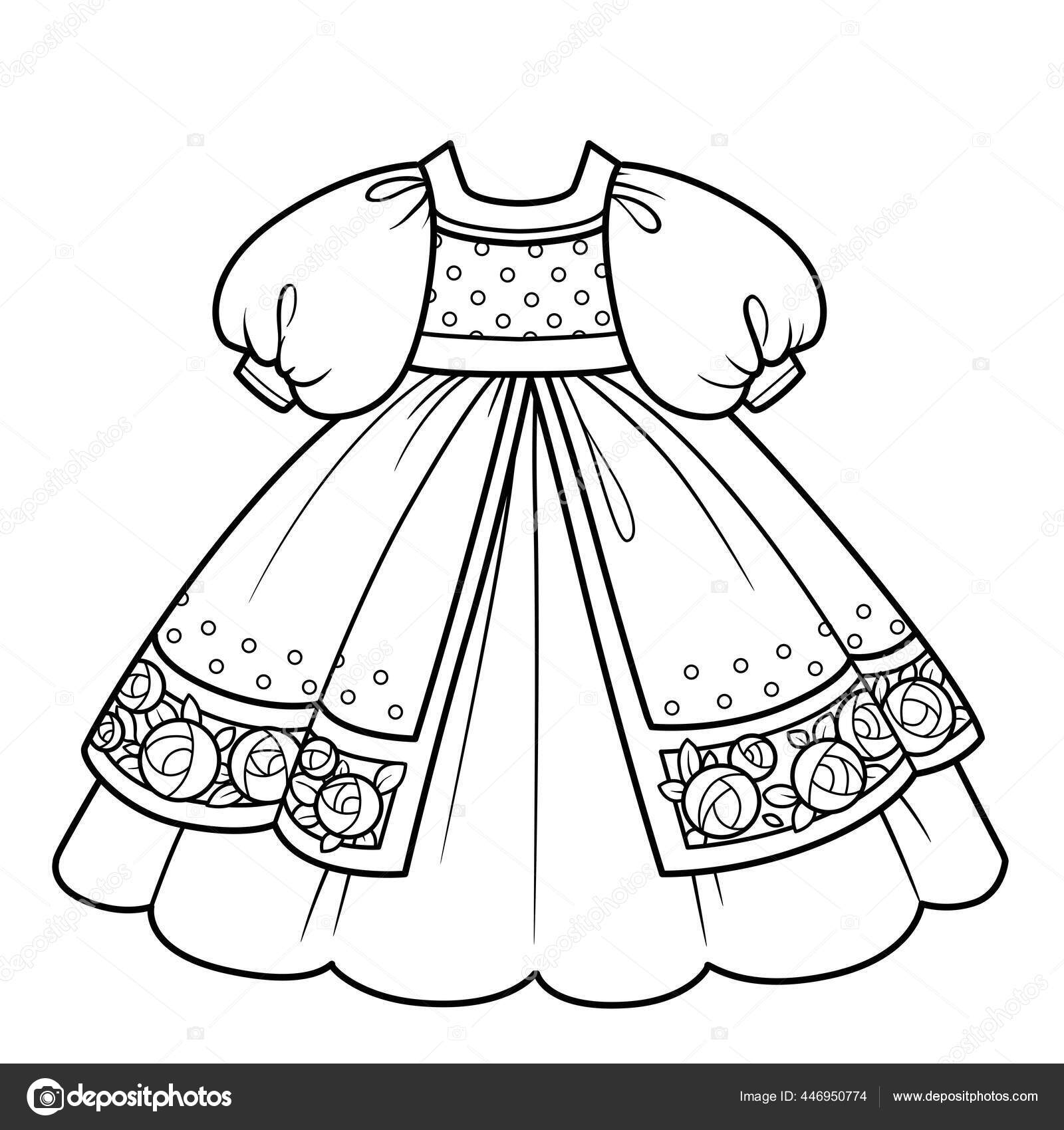 Beautiful Dress Outline Coloring Page White Background, 55% OFF