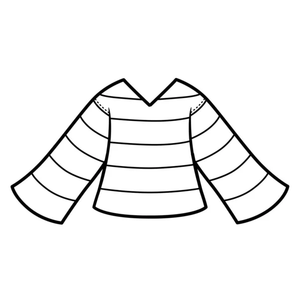 带条纹毛衣 宽袖子轮廓 用于白色背景的着色 — 图库矢量图片