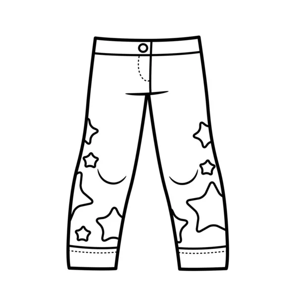Pantalon Avec Étoile Applique Pour Les Filles Contour Pour Coloration — Image vectorielle