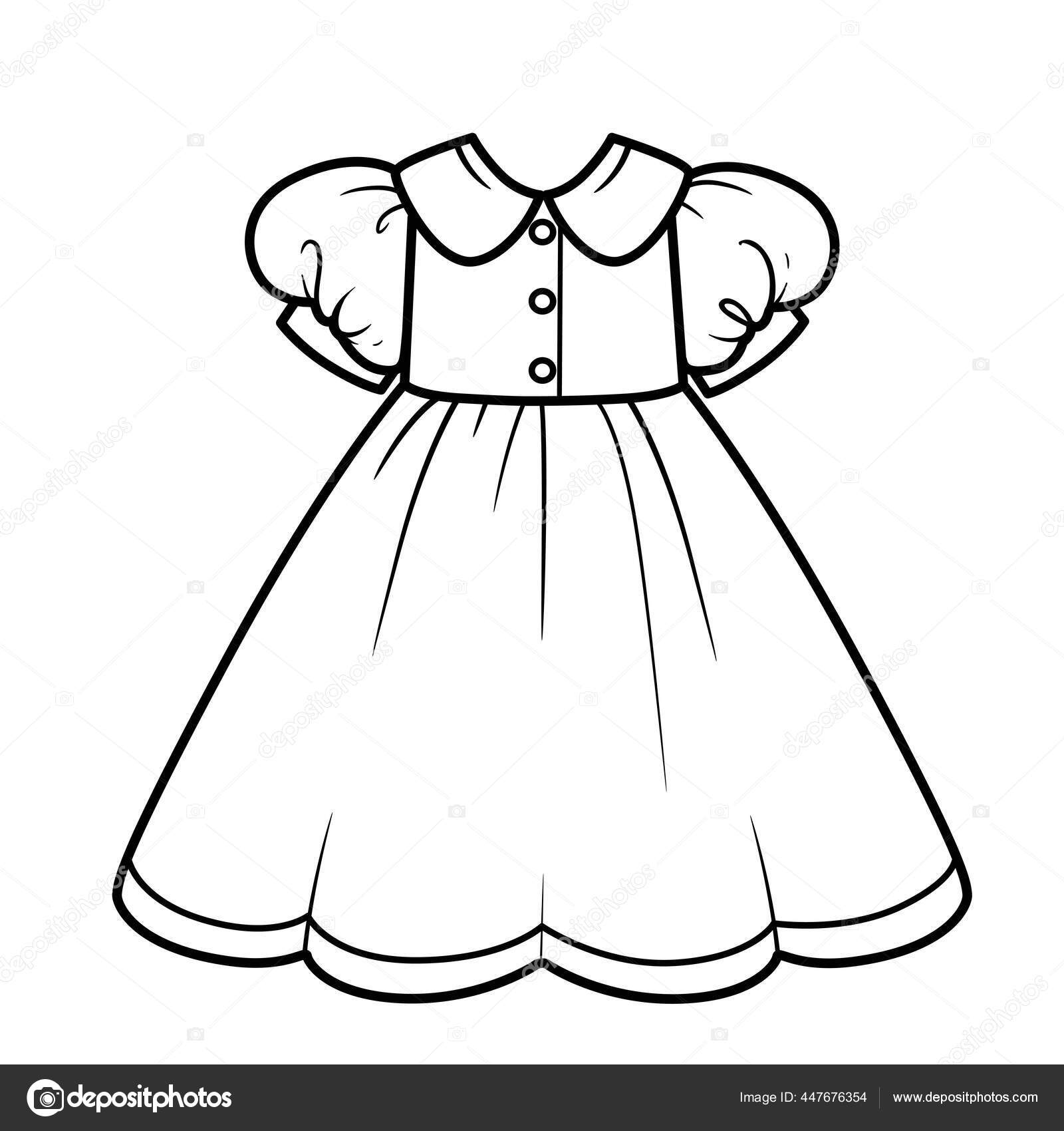 Light Summer Romantic Dress Outline For Coloring On A White Background  Stock Illustration - Download Image Now - iStock