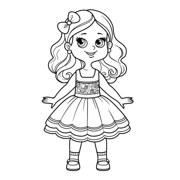 Linda Chica Dibujos Animados Vestido Elegante Con Una Falda Exuberante — Vector de stock