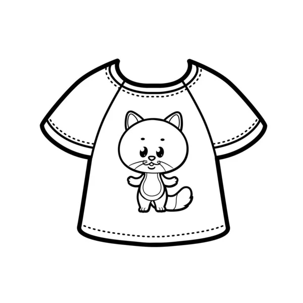 Cute Cartoon Cat Print Shirt Outline Coloring White Background — Stock Vector