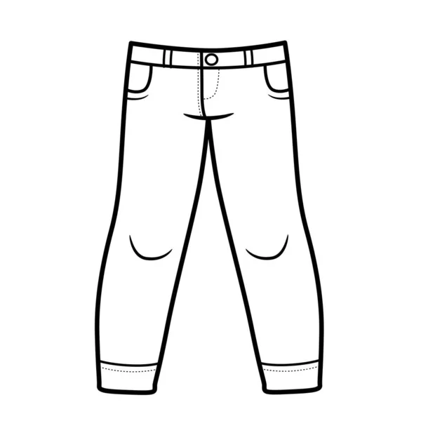 Denim Pants Classic Outline Coloring White Background — Stock Vector