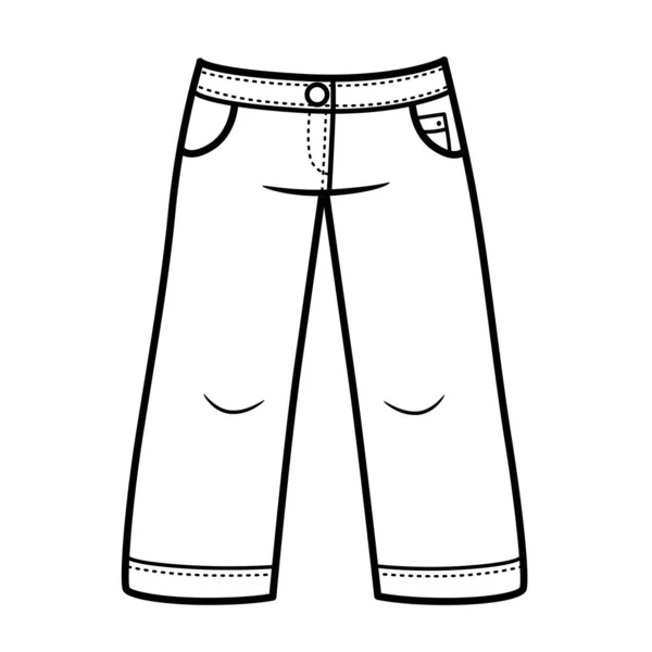 Long Wide Leg Denim Shorts Girls Outline Coloring White Background — Stock Vector
