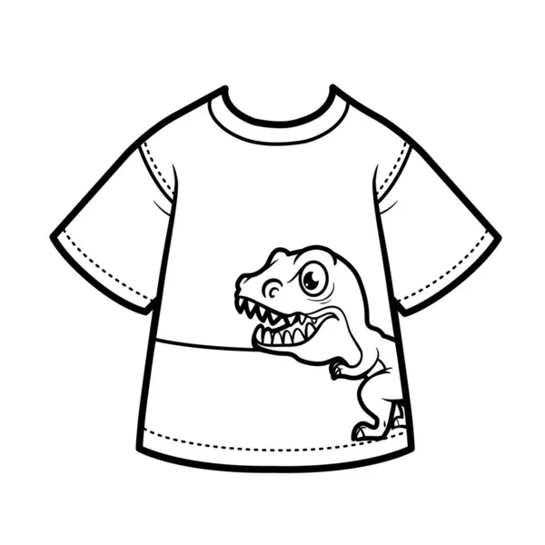Shirt Con Disegno Tirannosauro Contorno Ragazzo Colorare Sfondo Bianco — Vettoriale Stock