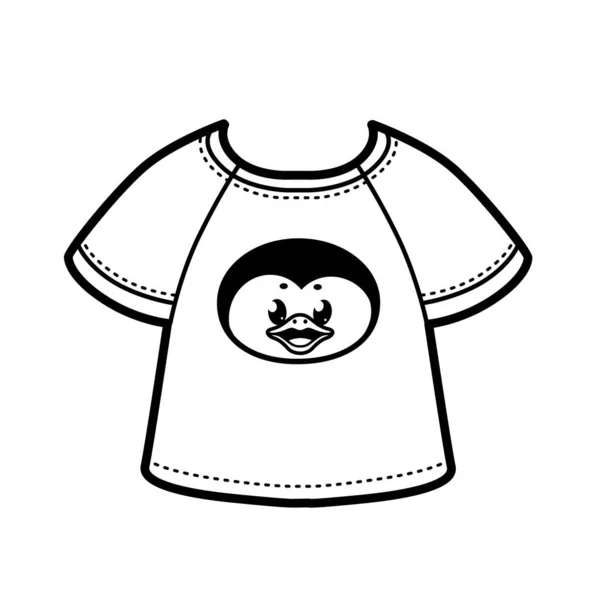 T恤衫上可爱的卡通企鹅脸谱 用于白色背景的着色 — 图库矢量图片