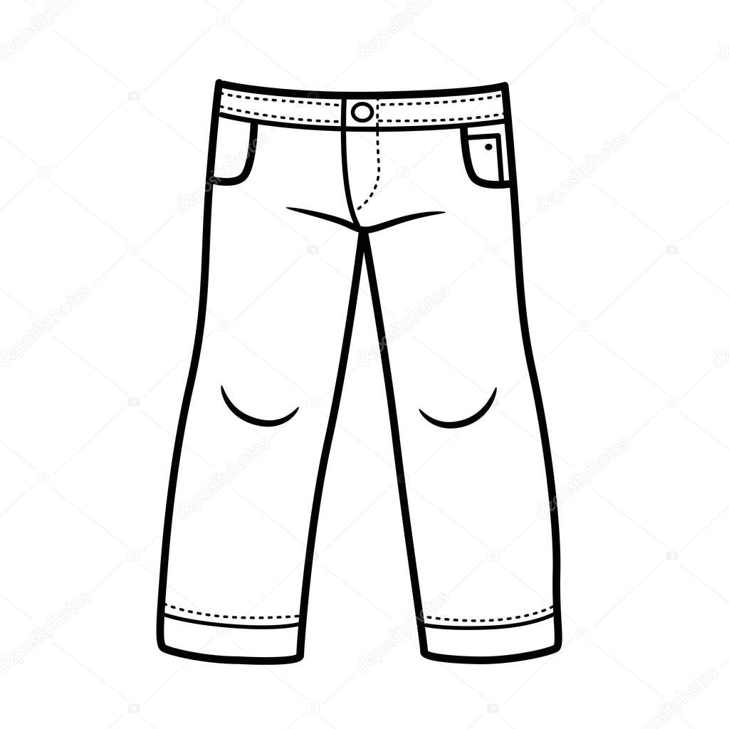 Denim pants classic for boy outline for coloring on a white background