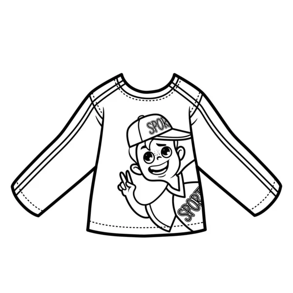 Long Sleeve Shit Boy Drawing Boy Cap Showing Victory Sign — Stockvector