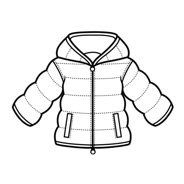 Winter Padded Jacket Hood Boy Outline Coloring White Background — Stock Vector