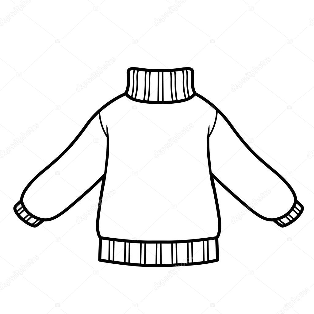 Knitted sweater for boy outline for coloring on a white background