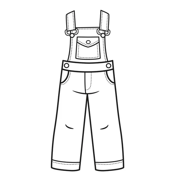 Denim Jumpsuit Voor Jongen Outline Voor Het Kleuren Een Witte — Stockvector