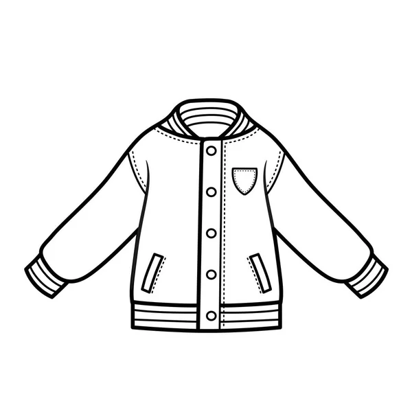 Retro College Jacket Boy Outline Coloring White Background — Stock Vector