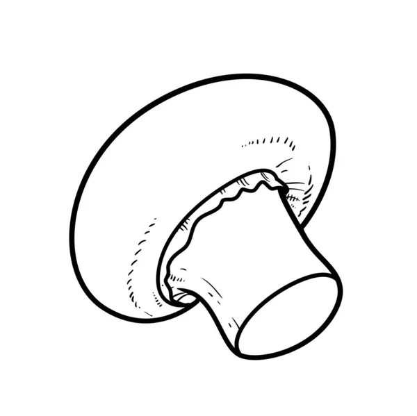 Champignon Auf Der Seite Lineare Zeichnung Auf Weißem Hintergrund — Stockvektor