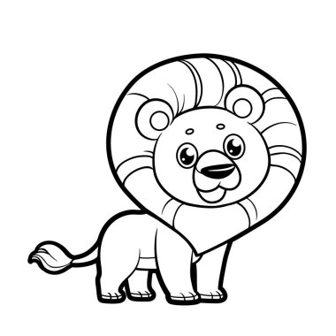 Beyaz bir arkaplanı renklendirmek için sırıtan sevimli bir çizgi film aslanı.