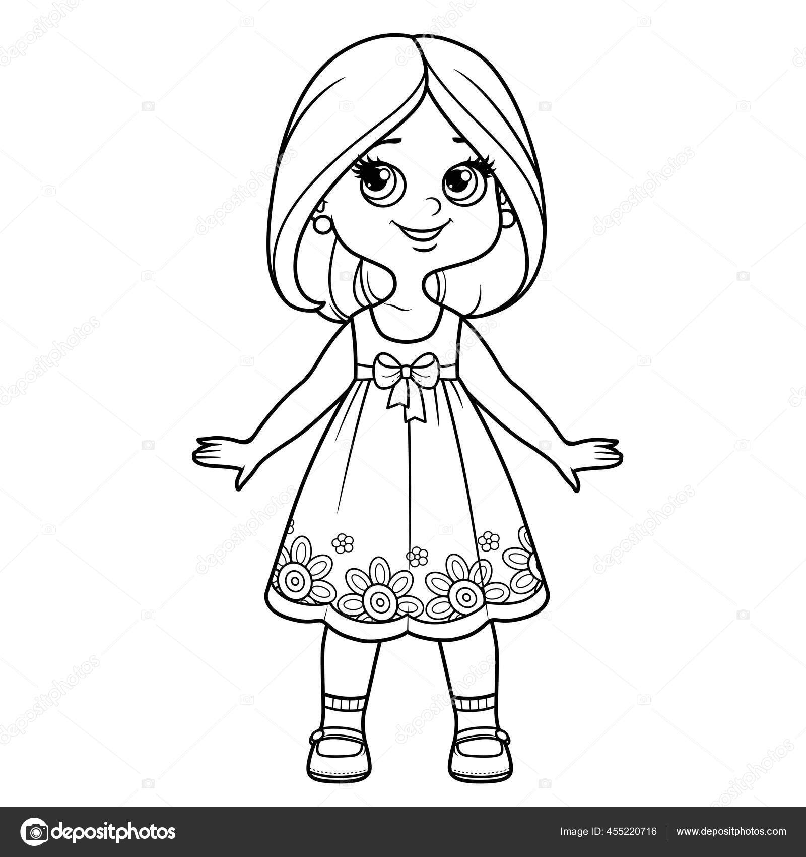 Menina Bonito Desenho Animado Vestido Roupa Interior Descalço Com Bob  imagem vetorial de yadviga© 455220716