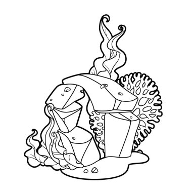 Beyaz arkaplanda izole edilmiş yosun ve mercan boyama kitabıyla kumtaşı kemeri.