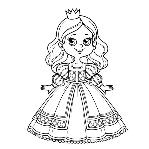 Linda Chica Princesa Dibujos Animados Vestido Bola Con Una Falda — Vector de stock