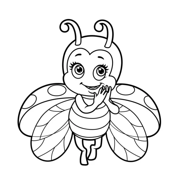 Flirtatious Fly Little Ladybug Outline Coloring Page Isolated White Background — Stock Vector