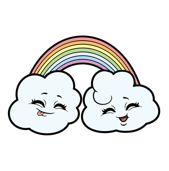 Cute Clouds United Rainbow Outline Coloring White Background — Stock Vector