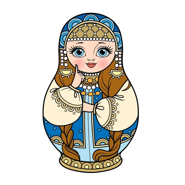 Russian Traditional Nest Doll Matrioshka Smart Kokoshnik Color Variation Coloring — Stock Vector