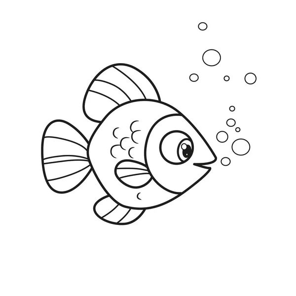 Roztomilé Kreslené Velké Mořské Ryby Kulatými Ploutve Obrysu Pro Zbarvení — Stockový vektor