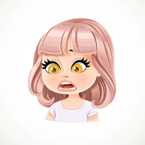 Schöne Cartoon Angst Emotion Mädchen Mit Pudrigen Rosa Bob Frisur — Stockvektor