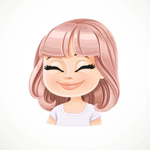 Mooie Serene Vreugde Cartoon Meisje Met Poedervormige Roze Bob Kapsel — Stockvector