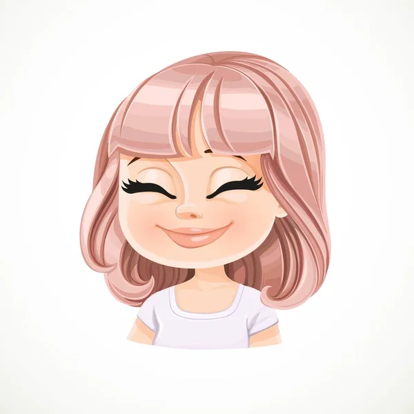 Linda Menina Caricatura Alegria Serena Com Corte Cabelo Bob Rosa — Vetor de Stock