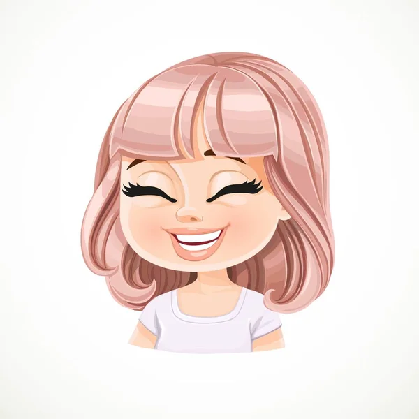漂亮而快乐的卡通女郎 粉红短发 刘海肖像 白色背景 — 图库矢量图片