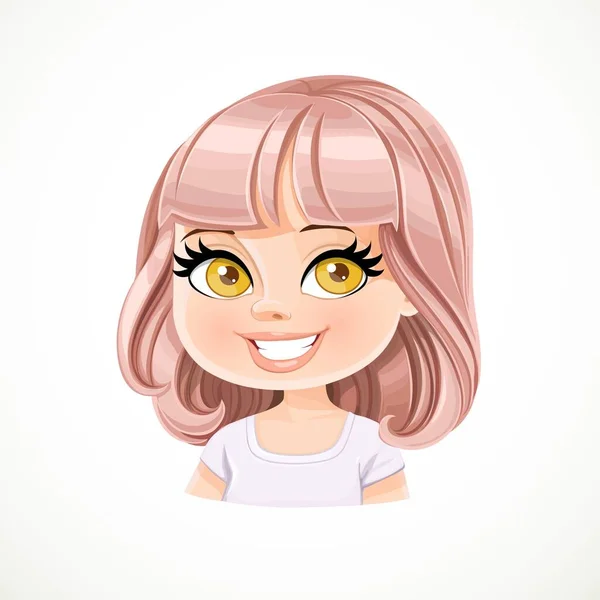 Belle Fille Avec Poudreuse Rose Bob Coupe Cheveux Avec Frange — Image vectorielle