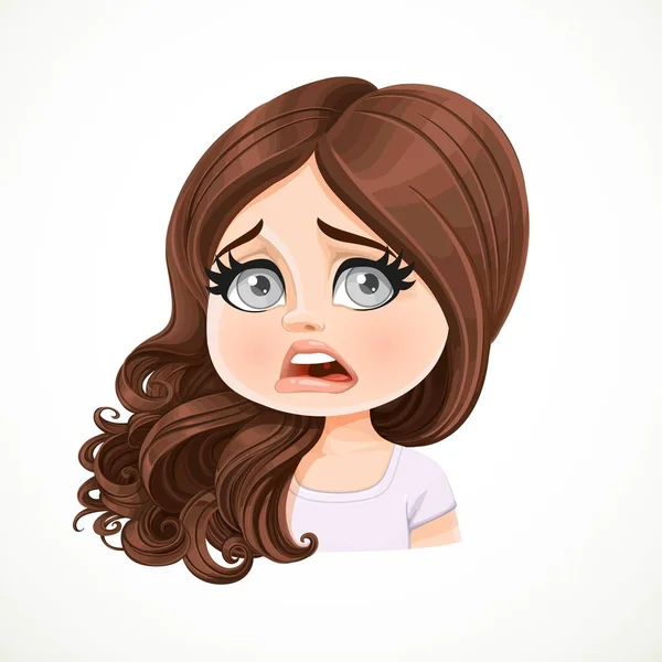 Beautiful Disappointed Smiling Cartoon Brunette Girl Hair Shifted Shoulder Portrait — Stock Vector