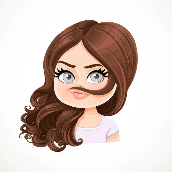 Beautiful Silly Makes Mustache Out Hair Cartoon Brunette Girl Hair — Stock Vector