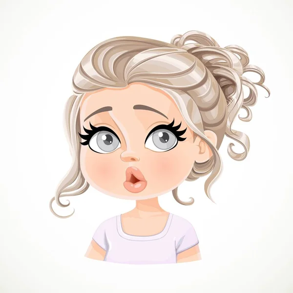 Beautiful Surprised Pearl Blond Girl Long Wavy Hair Bunched Portrait — Stock Vector