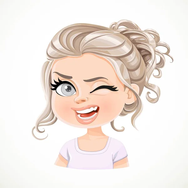 Hermosa Niña Rubia Perla Guiño Alegre Con Pelo Ondulado Largo — Vector de stock