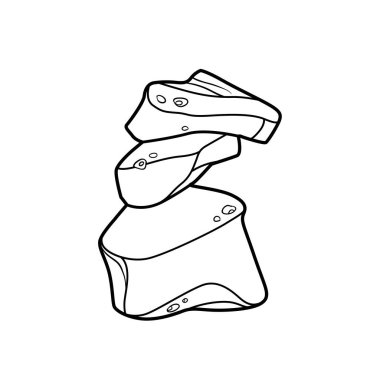 Bir taret nesnesi tarafından istiflenmiş kum taşları beyaz arkaplanda izole edilmiş doğrusal kitap boyama çizimi