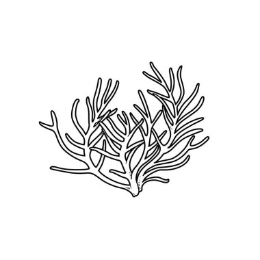 Boyama kitabı doğrusal çizimi için ince dallı mercan beyaz arkaplanda izole edilmiş