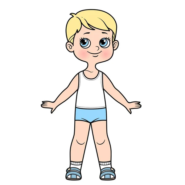 Roztomilý Kreslený Chlapec Oblečený Spodním Prádle Obrys Pro Zbarvení Bílém — Stockový vektor