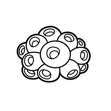 Deniz yuvarlak sünger nesne boyama kitabı doğrusal çizimi beyaz arkaplanda izole