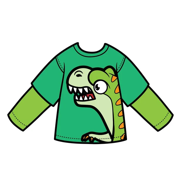 Lange Mouw Shirt Met Cartoon Tyrannosaurus Voor Jongen Kleur Variatie — Stockvector