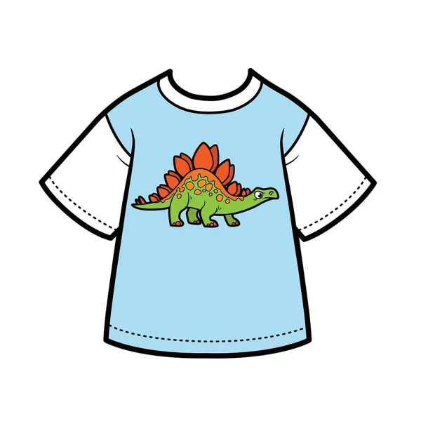 Shirt Drawing Cartoon Stegosaurus Boy Color Variation Coloring White Background — Image vectorielle