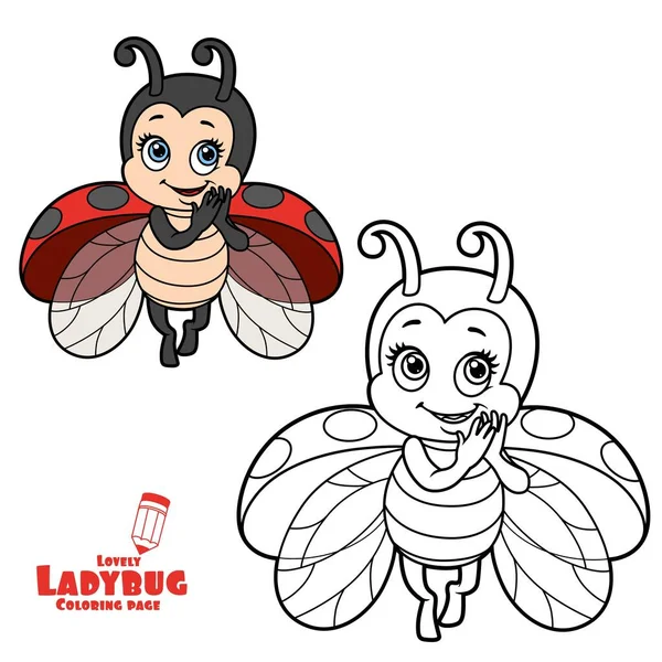 Flirtatious Fly Little Ladybug Color Variation Coloring Page Isolated White — Stock Vector
