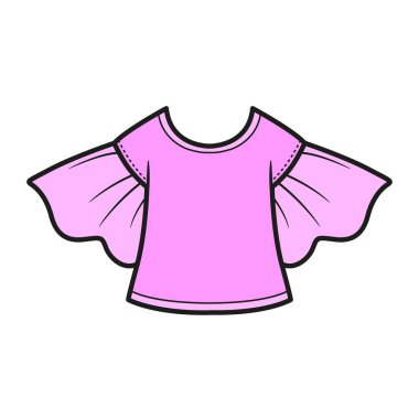 Kızlar için kısa kabarık kollu bluz beyaz arka planda renk değişimi