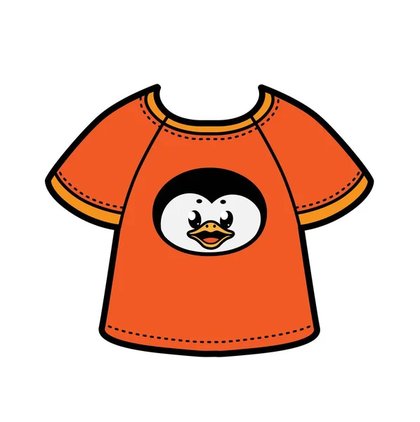 Leuke Cartoon Pinguïn Gezicht Print Shirt Kleur Variatie Voor Kleurplaten — Stockvector