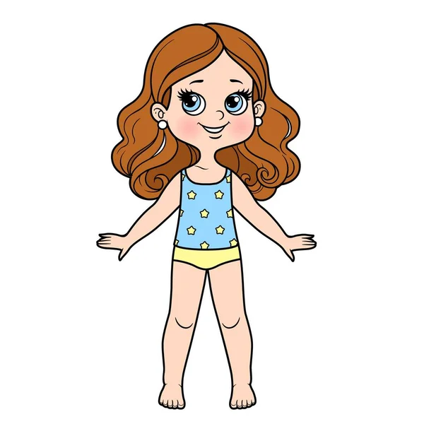 Roztomilé Kreslené Dívka Oblečená Spodním Prádle Bosá Barva Variace Pro — Stockový vektor