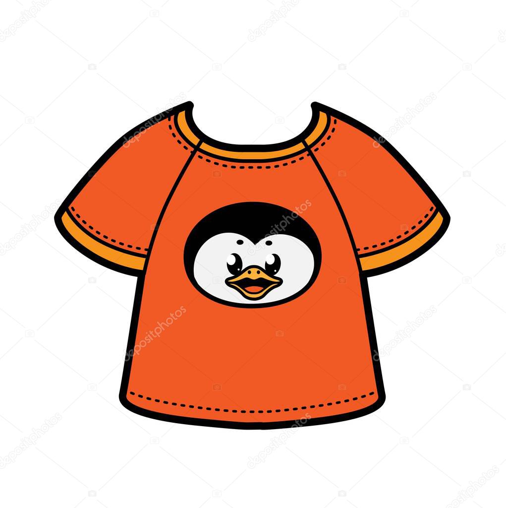 Cute cartoon penguin face print on T-shirt color variation for coloring page on a white background