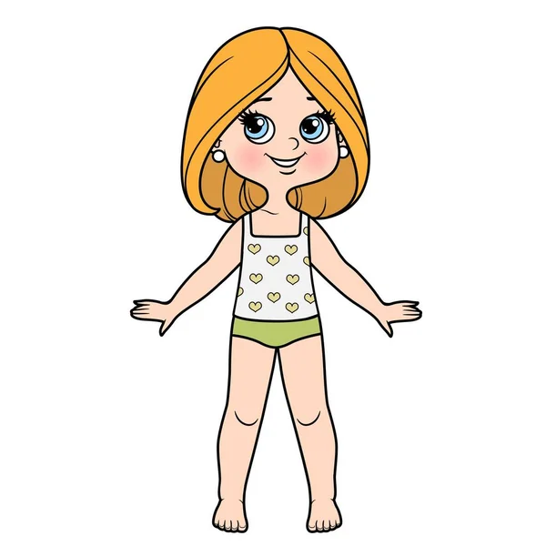 Roztomilé Kreslené Dívka Oblečená Spodním Prádle Bosá Bob Účes Barevné — Stockový vektor