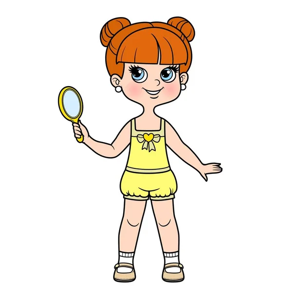 Mignon Dessin Animé Fille Habillée Sous Vêtements Avec Miroir Dans — Image vectorielle