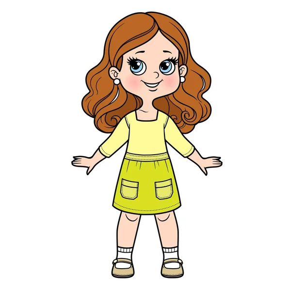 Linda Chica Dibujos Animados Variación Color Vestido Casual Para Colorear — Vector de stock